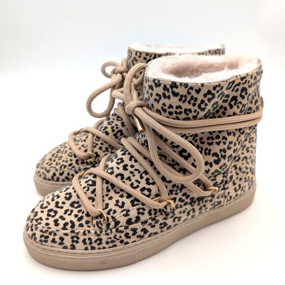 Inuikii Classic Leo Wedge Leopard Winter Boots Women's Beige Size US8 EU39 - Picture 1 of 11